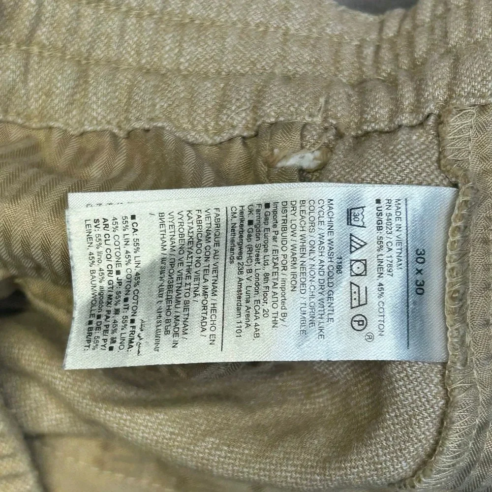 Banana Republic Mens 30x30 Athletic Fit Linen Cotton Blend Tan Khaki Pants